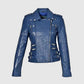 women bomber blue leather jacket online shop