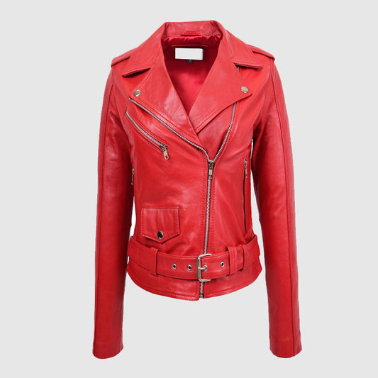 buy womens red leather jacket online shop with discount price 