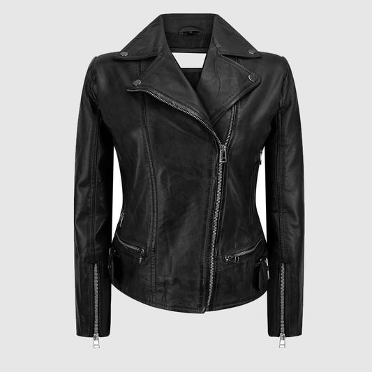 buy online black women fashion leather jacket 