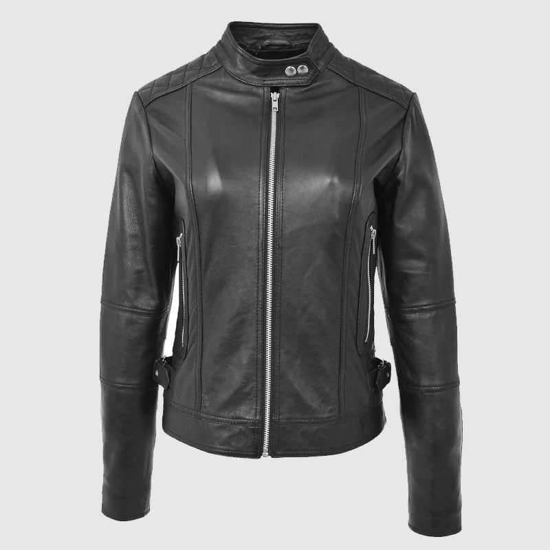 womens black leather jacket